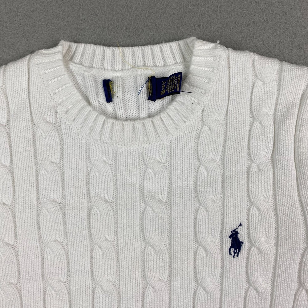 Polo Ralph Lauren Womens Cable Knit Short Sleeve Sweater White XS Preppy pony - Picture 2 of 16